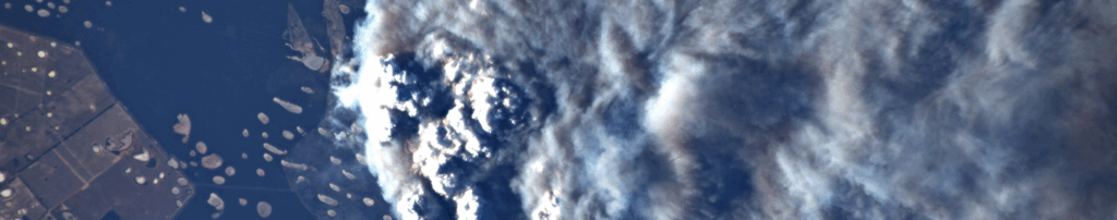 Satellite image of large smoke plume over Australia.
